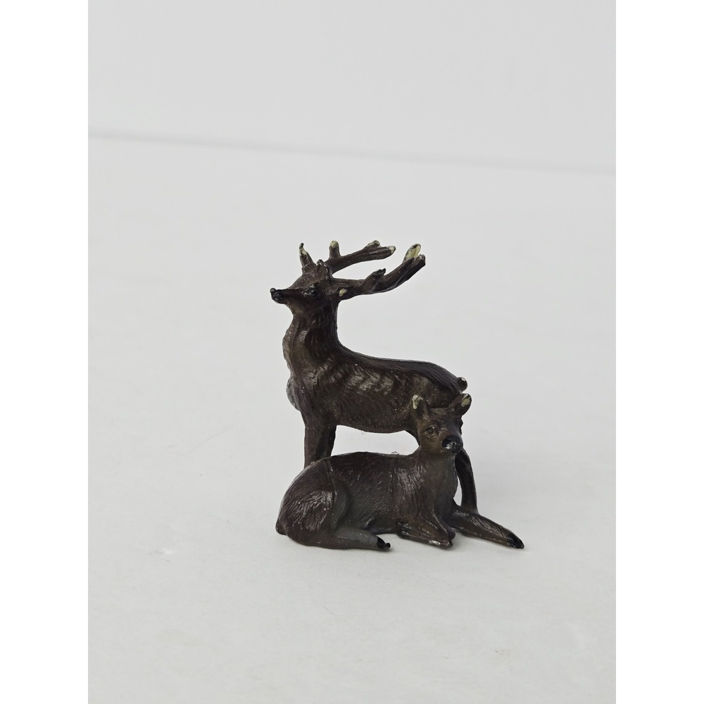 VIntage miniature mini metal lead double deer figurine Japan